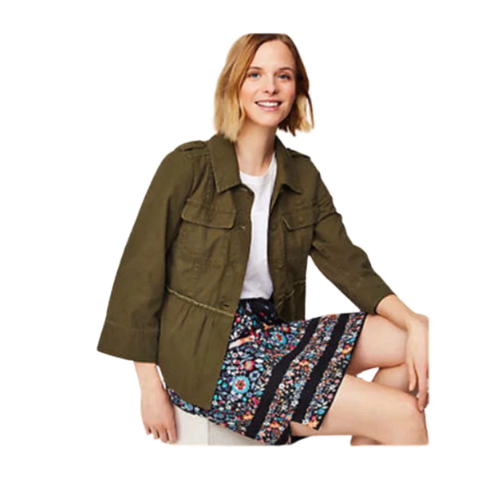 LOFT Ann Taylor Herringbone Jacket Womens M Medium Peplum Wide Sleeves Utility